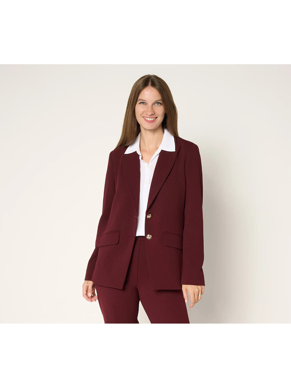 Dennis Basco Regular Luxe Crepe Blazer in Printe & Solide Deep Wine,2X {#374-K